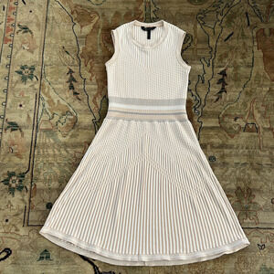 BCBG Maxazria Wilma Knit Fit & Flare Dress S Striped Sleeveless Beige Tan